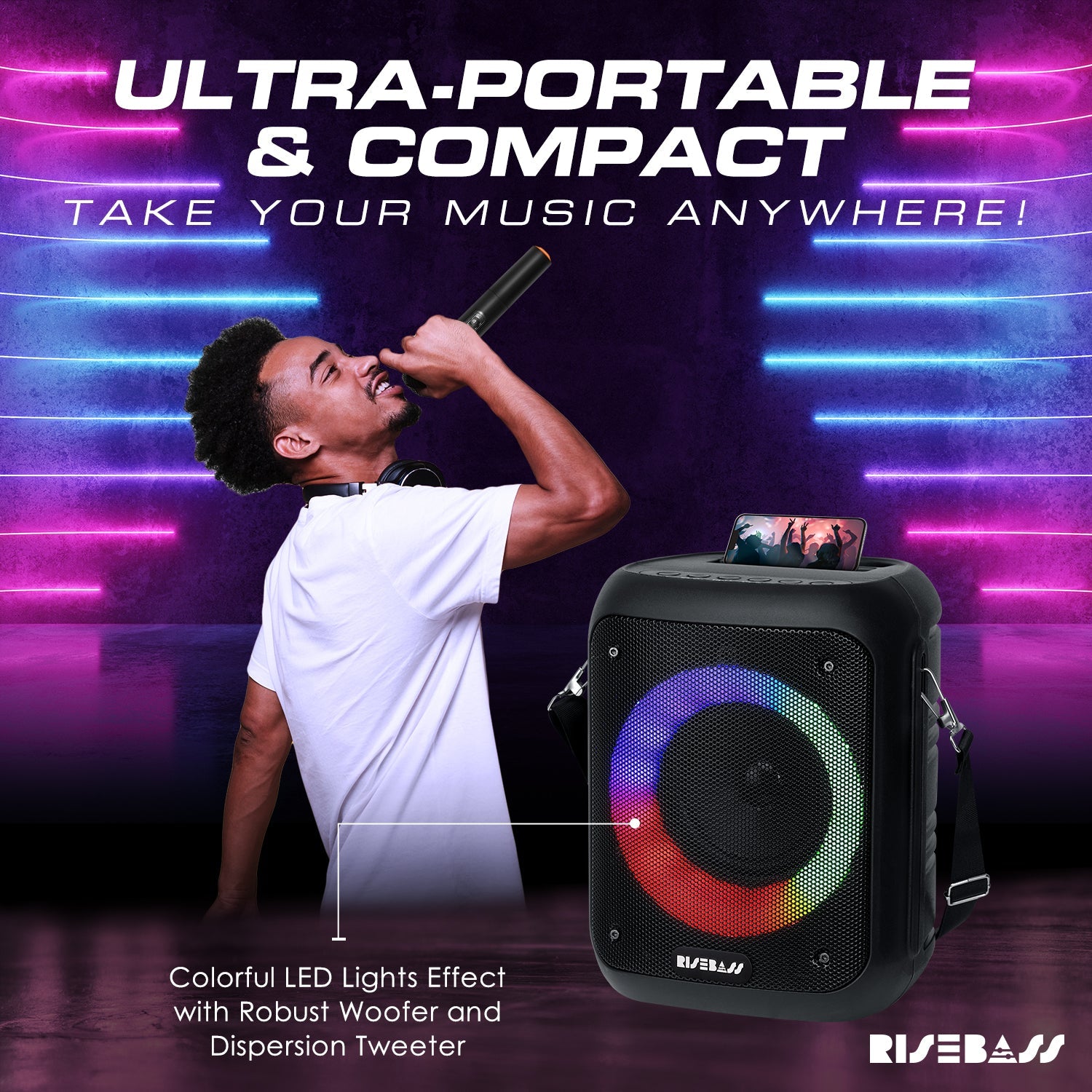 Portable Karaoke Machine w/ 2 Wireless Microphones-3