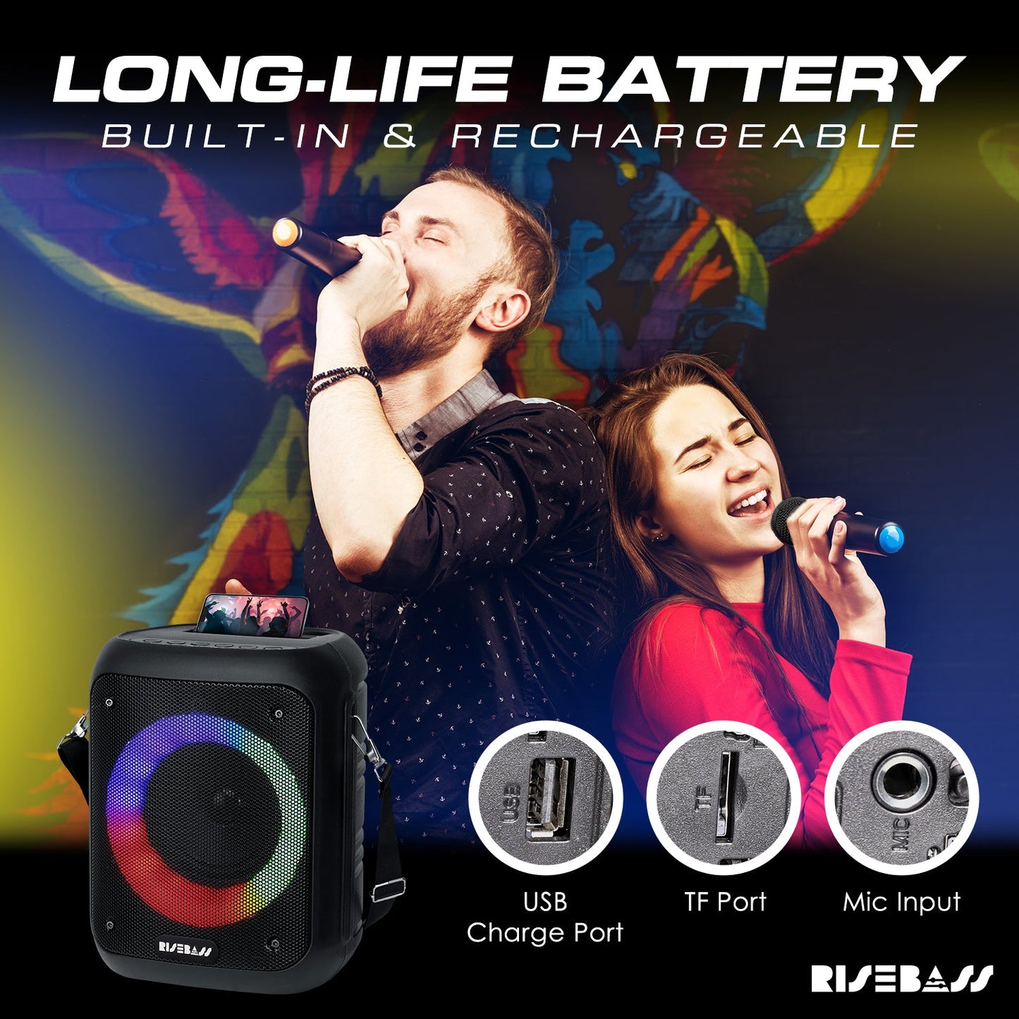 Portable Karaoke Machine w/ 2 Wireless Microphones-1