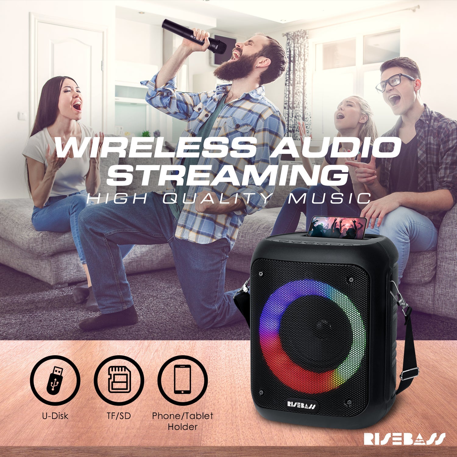 Portable Karaoke Machine w/ 2 Wireless Microphones-4